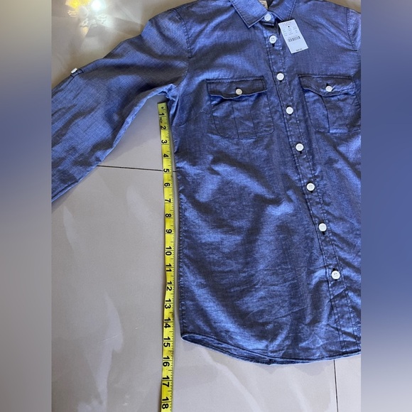 J Crew Shirt Womens Sz S Blue 100% Cotton Chambray Button Up Roll Tab Sleeve - Picture 8 of 16